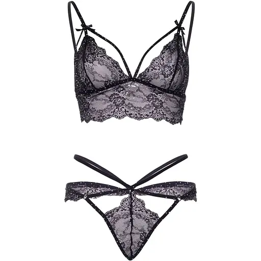 Еротичний комплект зі стрепами та стразами Leg Avenue Ready Or Not M Black, бра + стрінги - фото 5