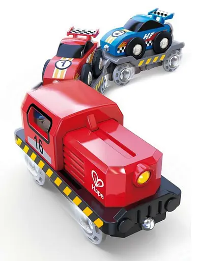 Набір для іграшкових залізниць Hape Поїзд транспортер для гоночних автомобілів E3735 - фото 5