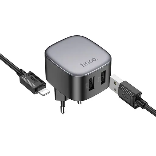 Зарядное сетевое устройство Hoco CS31A 2 х USB + кабель Apple Lightning - фото 2