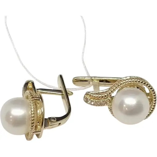 Золотые серьги Гаразд с жемчугом и фианитами. 3532785
