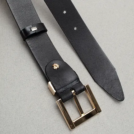 Ремінь жіночий шкіряний JK-3023 чорний з золотою пряжкою (105 см) - фото 7