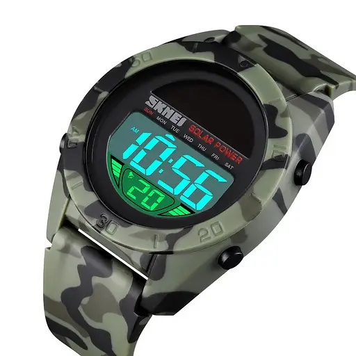 Чоловічий спортивний наручний годинник Skmei 1592 Solar із сонячною батареєю (Зелений камуфляж) - фото 4