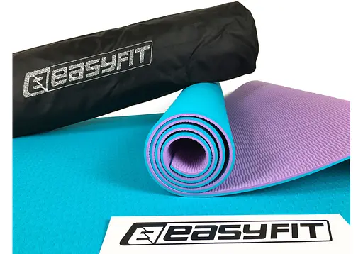Коврик для йоги и фитнеса EasyFit TPE+TC 6 мм двухслойный + Чехол мятный с фиолетовым (EF-1924E-MV) - фото 3