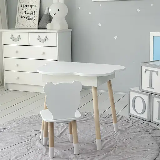 Детский столик Облако с нишей и стульчиком Мишка (Белый) - фото 6