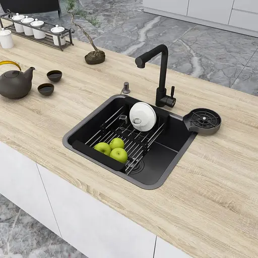 Комплект чорної кухонної мийки та змішувача Nett з нержавіючої сталі NB-4643 - фото 2