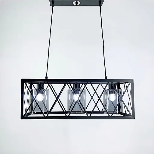 Люстра в чорному каркасі на 3 плафони Line.F Колір плафона Янтарний - фото 6