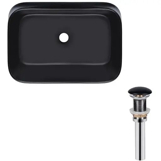 Умивальник Qtap Scorpio накладний прямокутний 550x390x120 мм Black matt + донний клапан PU03, Чорний матовий - фото 1