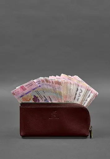 Кожаный портмоне-купюрник на молнии 14.0 бордовый - фото 3