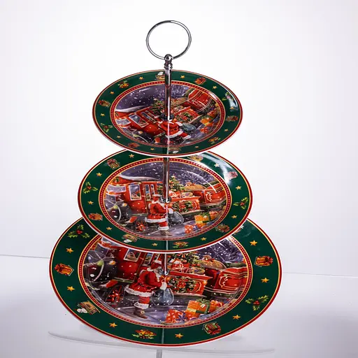 Фруктівниця на 3 яруси Santa новорічна фуршетна стійка для закусок цукерковий посуд Yiwu HP-SDHK-9 - фото 7