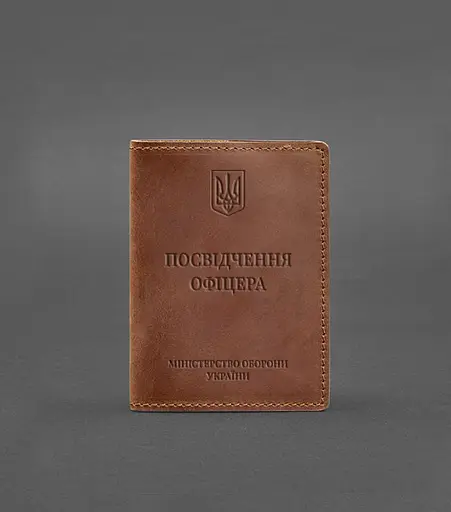 Кожаная обложка для удостоверения офицера 9.0 светло-коричневая Crazy Horse - фото 1