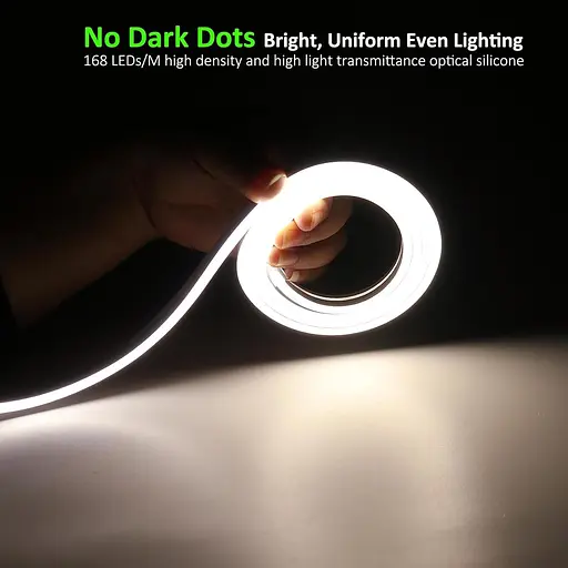 Неонова світлодіодна стрічка JOYLIT 24 В, 5 м, натуральний білий, 6500 K, IP67 Водонепроникна, 4 x 10 мм Тонка бічна смуга - фото 2