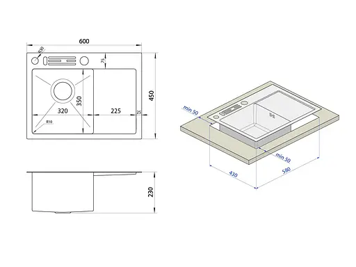 Кухонная мойка накладная из нержавеющей стали с левым крылом 1.5 мм Nett NS-6045(L), Нержавеющая сталь - фото 10