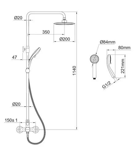 Душова система Imprese T-15086, Хром - фото 2