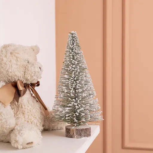 Новорічна декоративна настільна ялинка зимова Стріла 25 см на дерев'яній підставці Lugi SOK-М-12-2