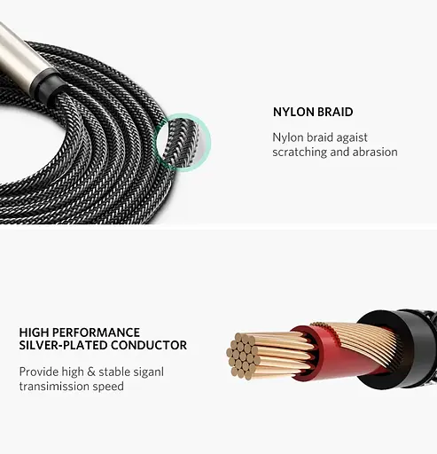 Аудіокабель UGREEN AV128 6.5mm Male to Male Audio Cable Gray 2m(UGR-10638) - фото 6