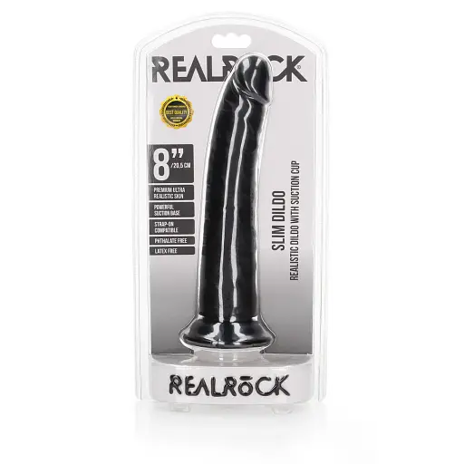 Фалоімітатор RealRock Slim Realistic 8" 22.5 см (чорний) - фото 4
