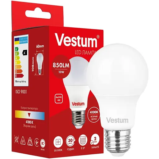Світлодіодна лампа Vestum A60 10W 4100K 220V E27 1-VS-1105