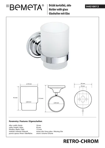 Склянка з тримачем Bemeta Retro 144310012 білий - фото 2