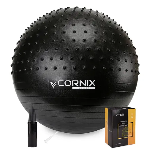 Мяч для фитнеса (фитбол) Cornix 55 см полумассажный Anti-Burst Black XR-0458 - фото 1