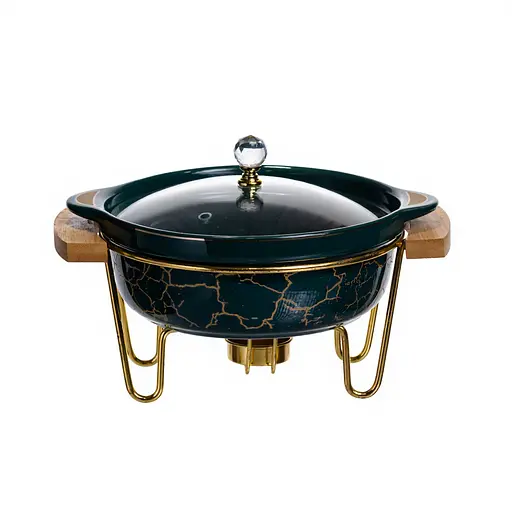 Марміт порцеляновий настільний круглий 800 (мл) мармітниця з підігрівом Зелений мармур Yiwu LC-713