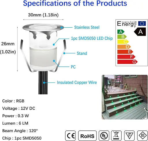 Вуличний світильник CISLAN LED RGB Φ30mm 12V DC IP67 водонепроникний дистанційне затемнення Multi Color Change - фото 2