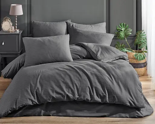 Постільна білизна Charlotte Antracite Сатин-Stripe / простирадло на резинці 180x200см Cotton Shine pbe0052120 - фото 1