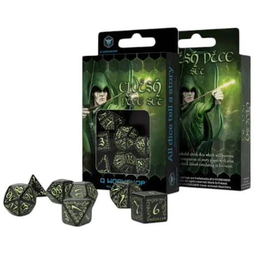 Набір кубиків Elvish Black & glow-in-the-dark Dice Set , 7 шт. (SELV04)