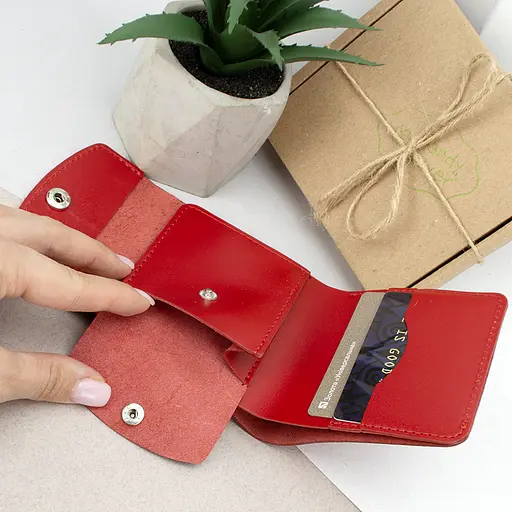 Гаманець жіночий шкіряний маленький на кнопці Handycover HC0062 червоний - фото 6