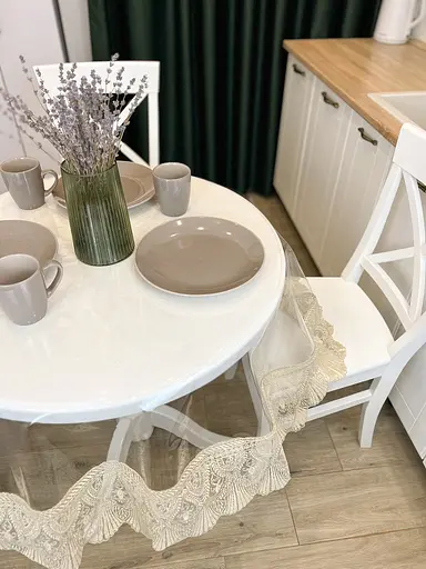 Силиконовая скатерть с бежевым кружевом Ришелье 15 см 390х130 см - фото 10