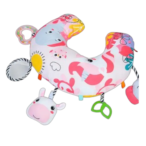 Коврик-подушка для новорождённого 63633 с подвесками, зеркальцем, погремушкой и шуршалкой - розовый