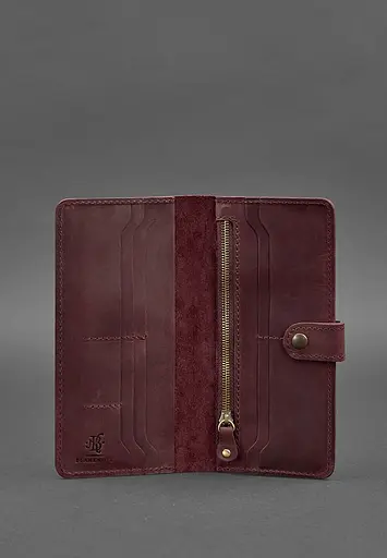 Кожаный бордовый портмоне 7.0 Карбон бордовый - фото 4