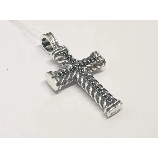 Срібний хрестик Лазурит з фіанітами. 36058 - фото 2