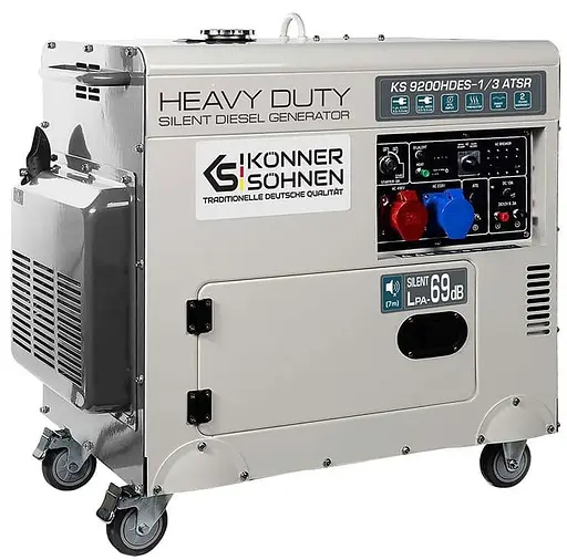 Генератор Синхронний KonnerSohnen KS 9200HDES-1/3 ATSR (EURO V),230/400В,6.5/6.0кВт,7.5/7.0кВт,1/3Фази, АВР(ATS), електростартер, 168кг / 7000 Вт / Д - фото 1