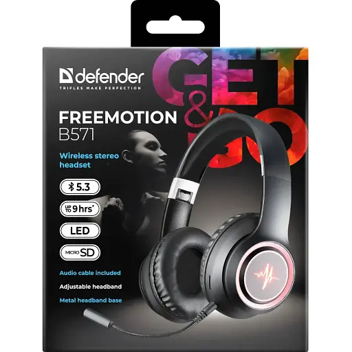 Наушники с микрофоном Defender FreeMotion B571 Bluetooth гибкий микрофон LED черные - фото 4