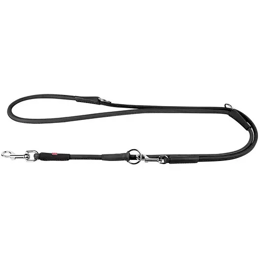 Повідець-перестіжка для собак Waudog Soft шкіряний, круглий, чорний - фото 2