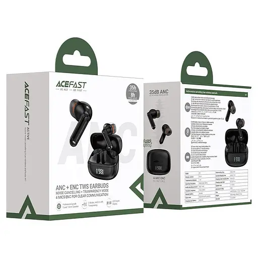 Навушники Acefast бездротові W1 Active Noise Cancelling true wireless earbuds чорні - фото 2