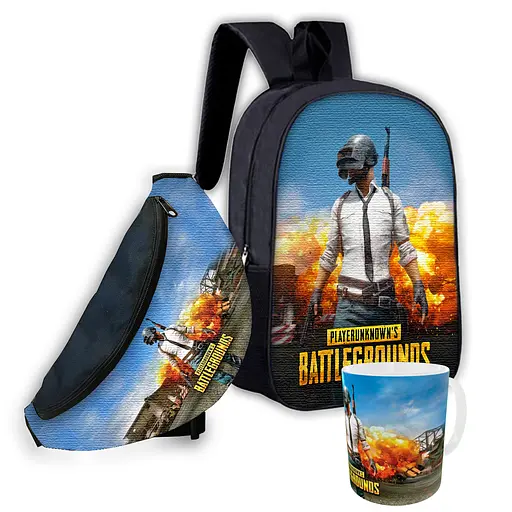 Набор детский Пабг "PUBG" рюкзак рюкзак 36х27см сумка-бананка, кружка с принтом для мальчика (01566)