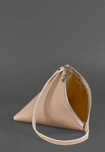 Шкіряна жіноча сумка-косметичка Піраміда світло-бежева - фото 4