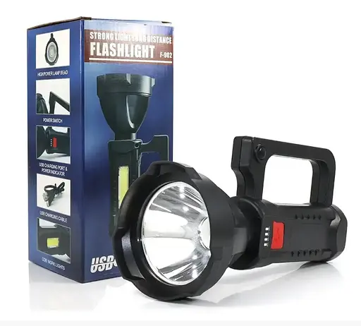 Мощный светодиодный аккумуляторный фонарь прожектор F-902 переносной фонарь для охраны - фото 4