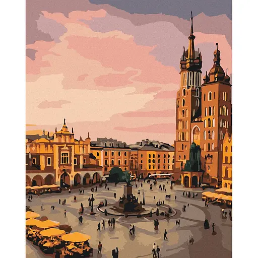 Картина за номерами на підрамнику Brushme Серце Кракова на заході сонця