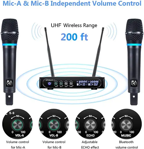 Беспроводная микрофонная система S9 UHF караоке микрофон беспроводной с Bluetooth - фото 2