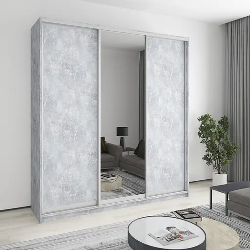 Шафа-купе тридверна MebelStar Комбо AL 2ДСП/Дзеркало 220x60x240 см Бетон (MBS-2152)