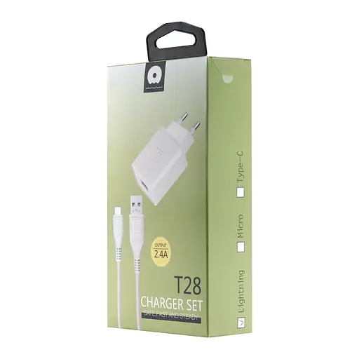 Мережевий зарядний пристрій WUW T28 2.4A USB with Lightning Cable Білий - фото 2