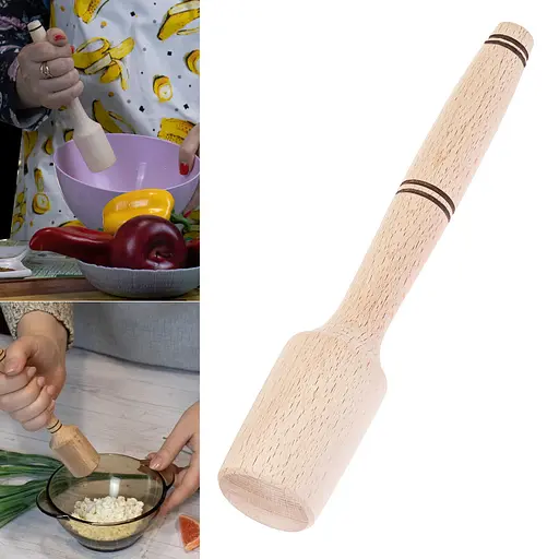 Макогон толкушка картофелемялка фигурная маленькая деревянная 18 см, Kitchette Бежевый 86103 - фото 2