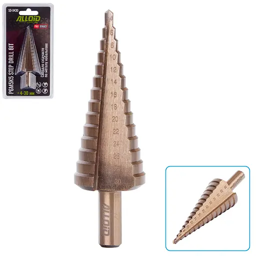 Свердло ступеневе Alloid Building Tools по металу кобальтове Р6М5К5 4-30 мм (SD-0430) - фото 2