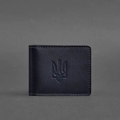 Кожаная обложка для удостоверения с гербом темно-синяя - фото 7