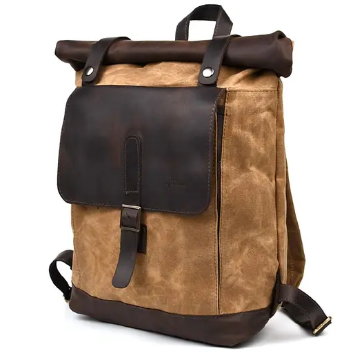 Рюкзак из лошадиной кожи и вощеного канваса ролл-ап TARWA 40х31х13 см sum0028439 - фото 1