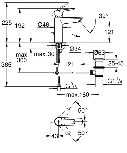 Смеситель для умывальника M-Size Grohe QuickFix Start 234552432 Черный матовый - фото 2