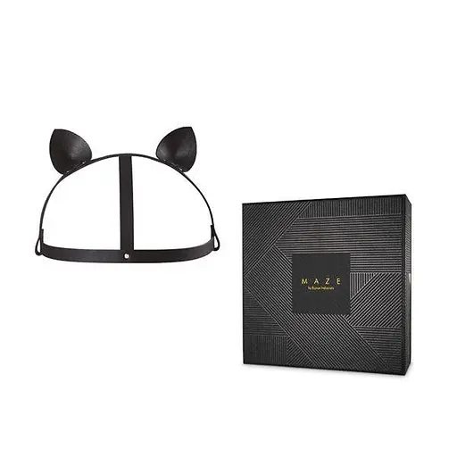 Маска кішечки Bijoux Indiscrets MAZE - Cat Ears Headpiece Black, екошкіра - фото 2