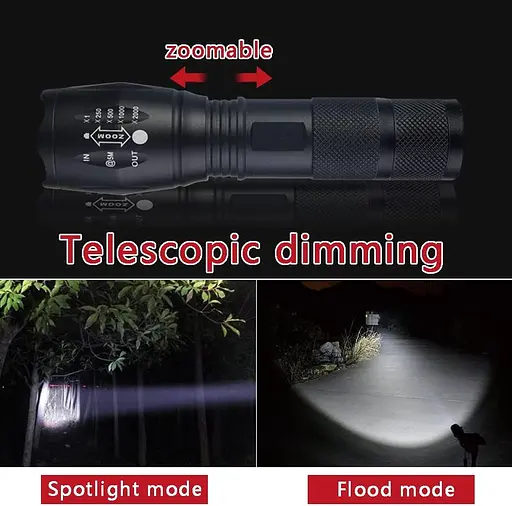 Яскравий ліхтарик COXNSXX з 2 перезаряджуваними батареями 18650 та універсальним зарядним пристроєм USB на 2 слоти, регульований, - фото 5